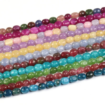 New Bulk Natural Dyed Color Tumble Nuggets Jade Pink Blue Red Green Tumbled Loose Beads for DIY Jewelry Making 8-12mm