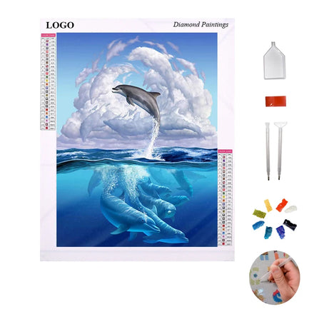 Dolphin Fish 5d Diamond Mosaic Diamond Canvas Diamond Painting Mural Living Room Decor Picture of Rhinestone Gift