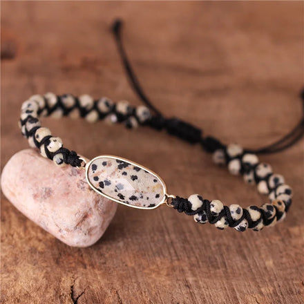 Natural Dalmatian Jasper Charm Cord Braided Bracelets Gemstone Beads Friendship Wrap Bracelet Women Jewelry Wholesale