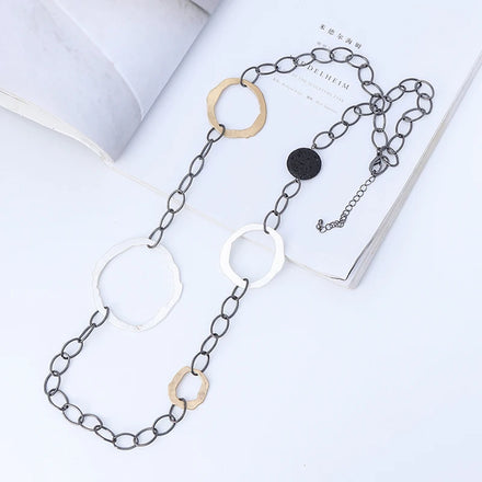 TongLing European Long Sweater Necklace Circular Charm Chain Necklace for Daily Life