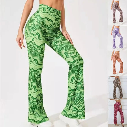 King Mcgreen Star New Water Ripple Wide Leg Sport Women High Waist Stretch Flare Broad Leg Dance Yoga Long Trousers Sports Wear