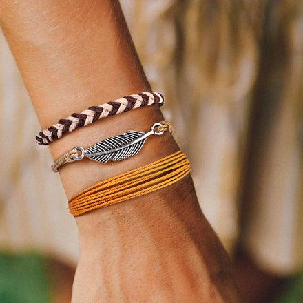 Creative Alloy Feather Handmade Woven Braid Bracelet Set Adjustable Wholesale Jewelry for Men Boy