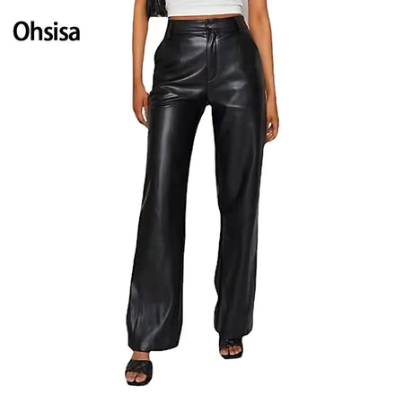 New Arrival Fall 2022 Fashionable Solid Color Casual PU Pencil Pant High-Waist Stretchy Leather Pants Women's Pants & Trousers