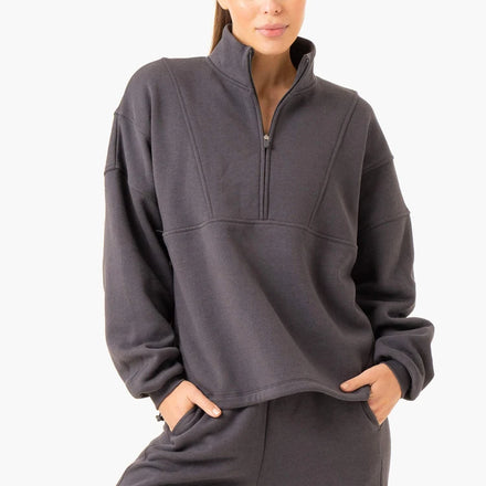 Custom Logo Women's Stand Collar Streetwear Blanks Fleece Sweater Oversize Half Zip Pullover Sweatshirt for Women