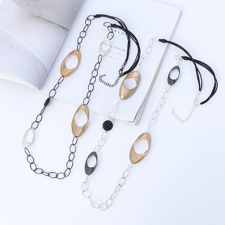 TongLing Minimalist Metal Fashion Jewelry Geometric Oval Pelelith Alloy Dainty Necklace Chain for Women Men