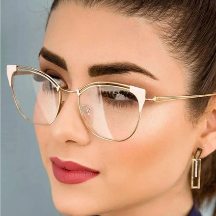 Eyewear Fashion Design Optical Anti Blue Ray Lens Eyeglasses Retro Cat Eye Full Metal Glasses Frame Eyeglass for Women