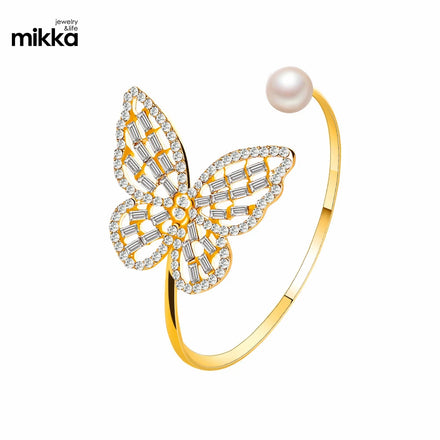 New Hot Selling Hollow Crystal Zircon Butterfly Bangle Exaggerated Pearl Bracelet Opening Adjustable Bracelet