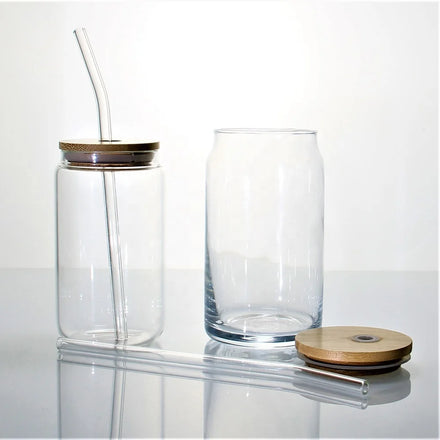 Wholesale 12oz 16oz Sublimation clear Beer Can Shaped Drinking Glass Mug Cup with Straw Bamboo Lid