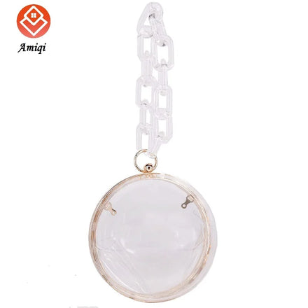 Amiqi Acrylic Women Small Spherical Bag Summer Candy Color Transparent Spherical Bag Evening Bag