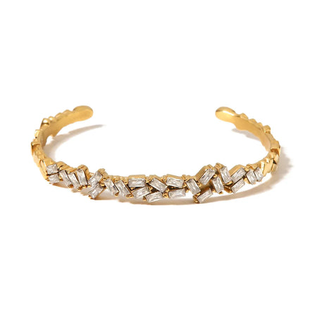 Wholesale 18K Gold Plated Square Zircon Dainty Stainless Steel Bracelet for Ladies New Trendy Irregular Fashion Bangle