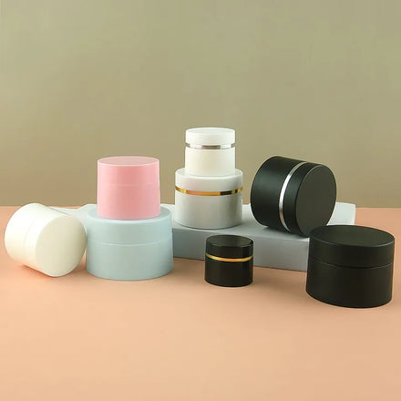 Customizable Matte Smooth Facial Cream Containers Double Gold Silver Line Jars Plastic Gaskets Lids