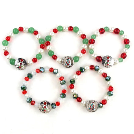 New Christmas Jewelry Red Green White Natural Stone Crystal Glass Pearl Bracelet Alloy Rhinestone Christmas Tree Button Bracelet