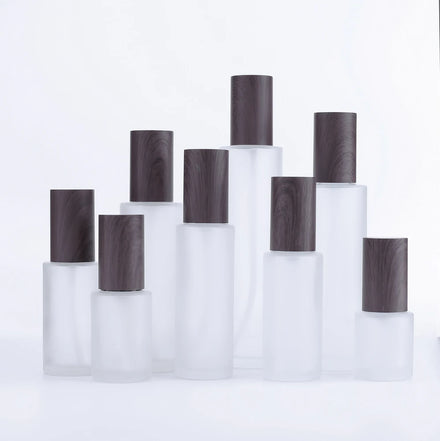 Skincare Cosmetic Packaging 30ml 60ml 120ml Round Frosted Glass Empty Pump Bottle for Serum Foundation Lotion