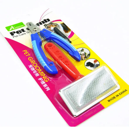 Pet Nail Clipper Cat Dog 3 Piece Set Beauty Massage Bath Stainless Steel Needle Comb Training Whistle Pet Nail Clipper Set