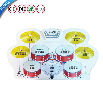 KONIX Silicone Portable Drum Percussion Kit Kid Learning Electronic Roll Drum Set for Children Practice