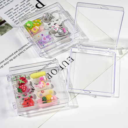 Plastic Transparent Square Flip Handmade Nail Wear Storage Box Press on Nail Packaging Box