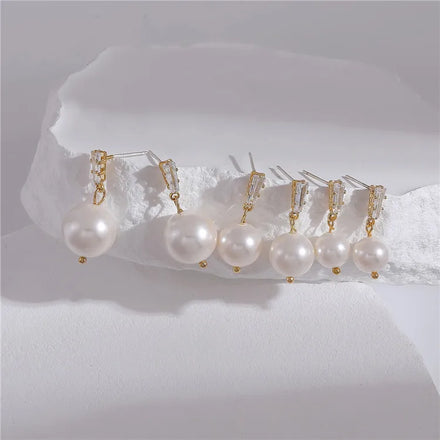 SP Good Quality 925 Silver Needle Korean Stud Round White Highlight Pearl Earrings