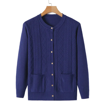 Free Size Long Sleeved Cardigan Sweater Knitting Sweater Round Tie Pocket Sweater Women's Top
