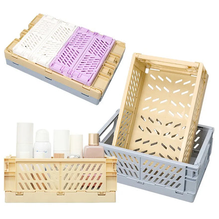 In-Stock Eco-Friendly Desktop Stacked Organizer Plastic Folding Crate Collapsible Basket with Handle for Home and Office Use