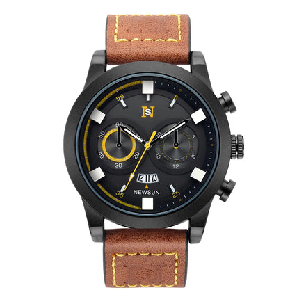 TOMI-NS New Men's Wristwatch Fashion Life Waterproof Sport Clock Leather Strap Calendar Quartz Watches