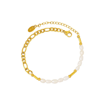 Hot Selling Hip Hop Popular Strip Freshwater Pearl Bracelet Stainless Steel Bracelet