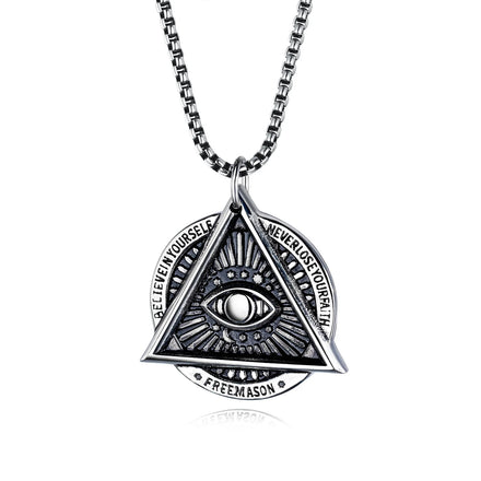 Hot Sale Retro Personality Masonic Triangle Demon Eye Jewelry Men's Stainless Steel Jewelry Pendant Necklace for Men Wholesale