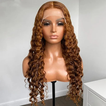 Hot Selling Virgin Human Hair Ombre Honey Blonde Color Deep Wave Cuticle Aligned Straight HD Lace Front Wigs for Black Woman