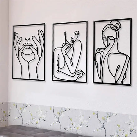 3Piece Simple Wall Hanging Ornaments Art Silhouette Women'S Body Line Pendant Wall Metal Decoration Painting for Bathroom