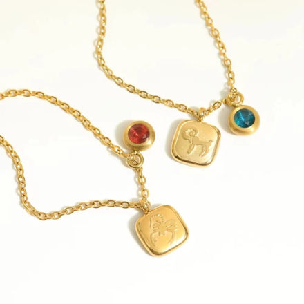 Fashion 12 Zodiac Diamond Necklace Birth Stone Charm Chain Coins Metal CZ Crystal Rhinestone Factory Wholesale New Jewelry