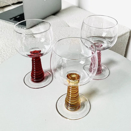 Solhui French Retro Style Screw Rod Stained Glass Goblet Creative champagne Ice Cream Glass Bowl