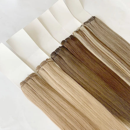Thick End Double Weft Virgin Remy Human Hair European Full Cuticle Machine Double Weft Double Drawn Hair Extensions