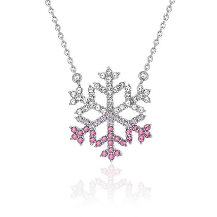 Fashion Luxury Classic Ladies Christmas Ornaments Platinum Plated Zircon Blue Pink Snowflake Pendant Necklace Party Jewelry