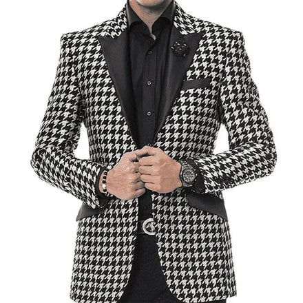 Latest Handsome Houndstooth Groom Tuxedos Peaked Lapel Groomsmen Man Suit Men Wedding/Prom/Dinner Suits Bridegroom Jacket Pants