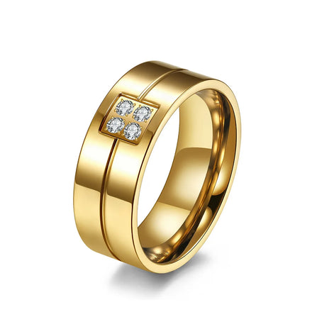 Lowest Price Luxury Gold Silver Zircon Stone Women Men Band Rings 8mm Wedding Ring Stainless Steel Jewelry Rings