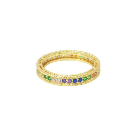 925 Sterling Silver 18K Gold Plated Multi Color Stone Zircon Classic Eternity Band Pave Setting Skeleton Rings Women