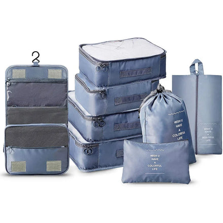 Custom Logo Waterproof Travel Packing Cubes Travel Portable Luggage Organizer Bag 8 Pcs Set With Toiletry Bag Storage Bag