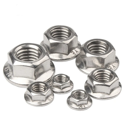 M3 M4 M5 M6 M8 M10 M12 DIN6923 304 316 Stainless Steel Flat Hex Flange Nuts Serrated Flange Locknuts
