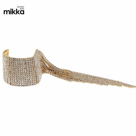 Exaggerated Ten Rows of Diamond Steel Wire Big Bracelet Opening Long Tassel Bracelet