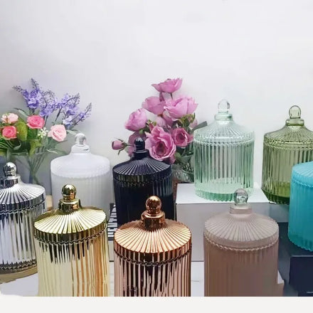 Wholesale New Style Large High Fashion Multicolor Vertical Stripes Crystal Candle Jars Container Glass With Lid and Packaging