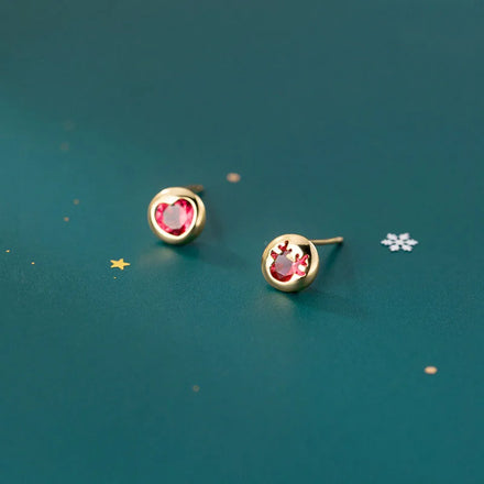 Trendy 925 Sterling Silver Deer Heart Zircon Stud Earrings for Women Christmas Gifts Fine Jewelry