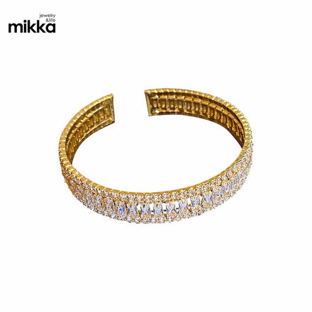 Golden Zircon Crystal Cuff Bracelet for Women Geometric Rhinestone Bracelets & Bangles Weddings Party Jewelry