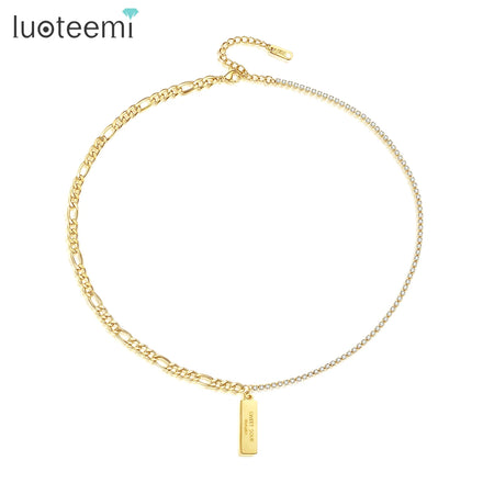 SP-LAM 2026 Trendy Statement Adjustable Figaro Chain Bar Pendant Stainless Steel Woman Tennis Necklace