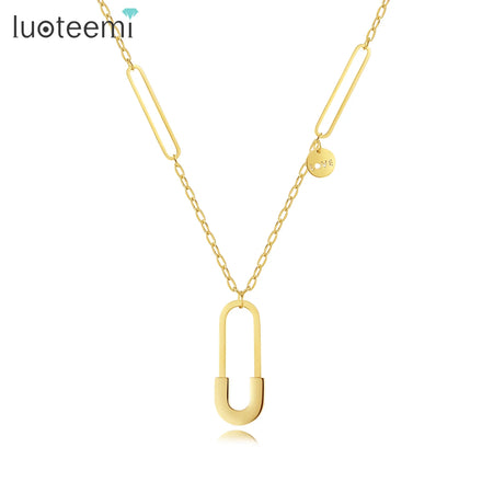 SP-LAM Latest Design Adjustable Stainless Steel Simple Statement Pendant Long Woman Gold Luxury Paperclip Necklace