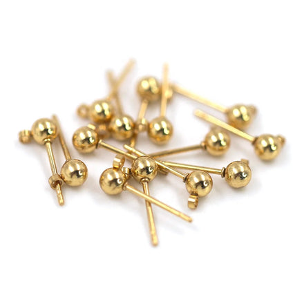 Jewelry Making DIY Round Ball Earring Stud Posts 18k Gold Plated Stainless Steel Earring Backs with Loop