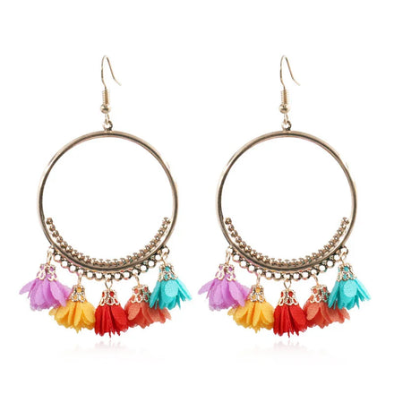 2026 New Tassel Flower Hoop Earrings Fashion Bohemian Vintage Fashion Jewelry Earrings Women