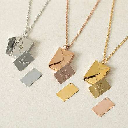 Custom Name Logo Envelope Necklace Personalised Stainless Steel Can Open Love Gift Jewelry Necklaces For Women