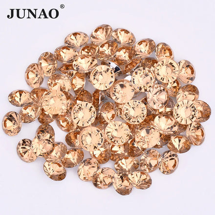 JUNAO 1.5mm-12mm Pointback Acrylic Rhinestones Light Peach Strass Round Crystal Stones for Dress Making