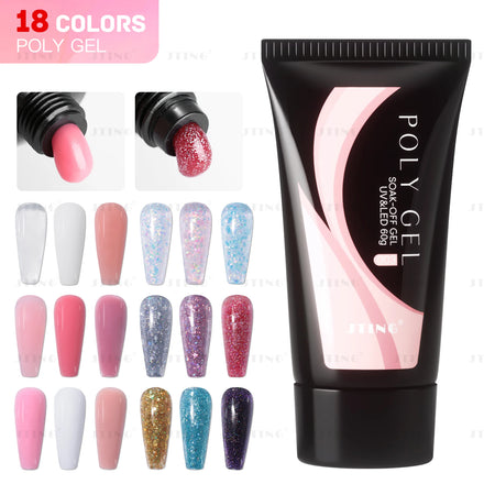 JTING Professional 60ml Tube Nail Poly Gel 18colors Set Without Nail Form Easy Apply Poli Gel OEM Private Label Poligel