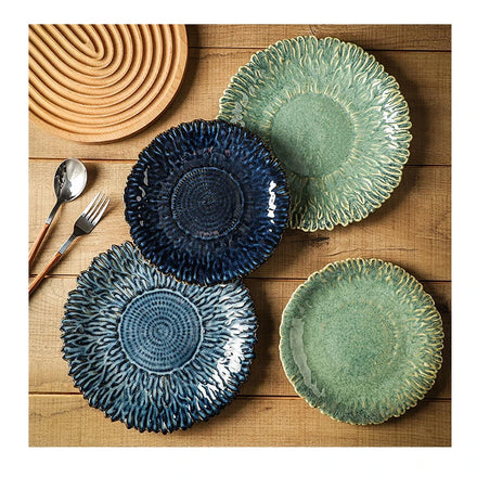 Vintage Style Ceramic Flower Plate Creative Household Sun Flower Plate Fruit Salad Plate