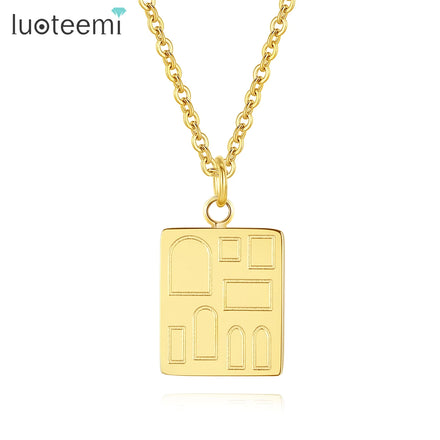 SP-LAM Gold Necklace Square Stainless Steel Chain Christmas Unique Pendent Indian Pendant Necklace